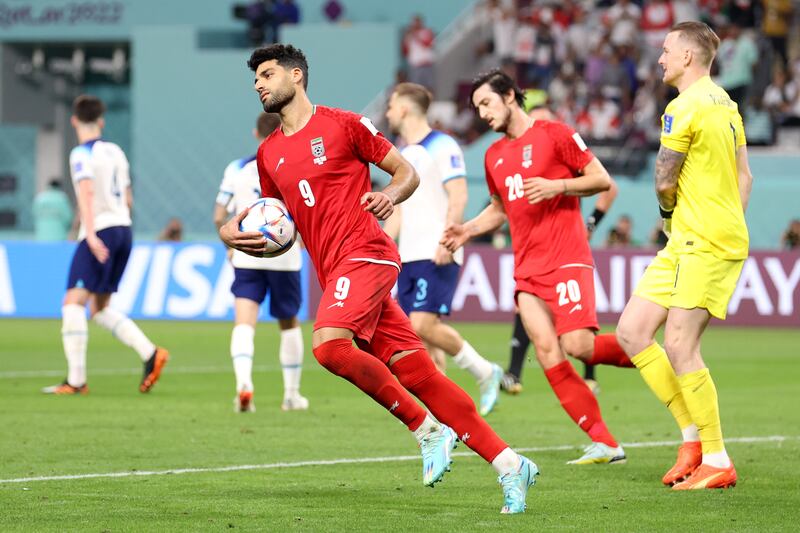 Mehdi Taremi after scoring from the penalty spot to make it 6-2 in the last seconds. Getty