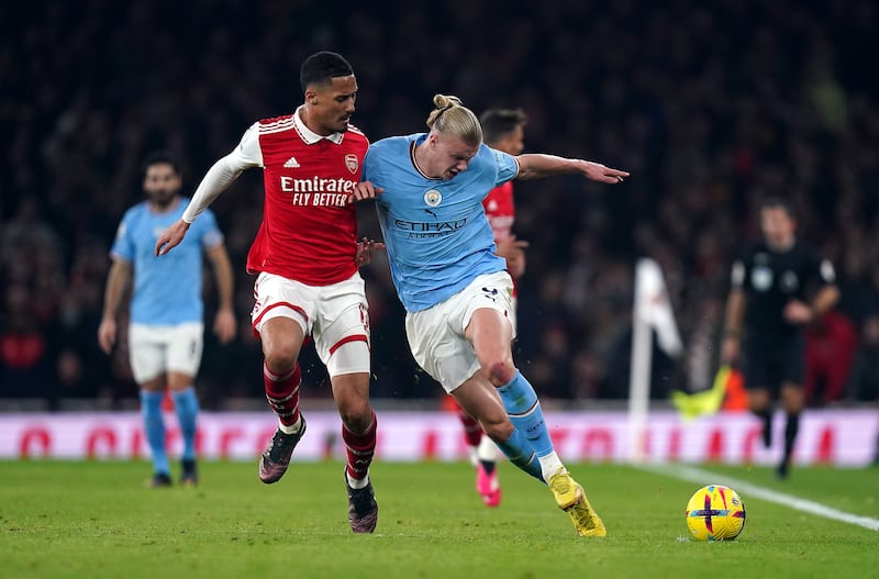 William Saliba 7: Has been top quality this season and had OK night up against the toughest of opponents in Haaland but couldn’t stop Norwegian putting City 3-1 up. PA
