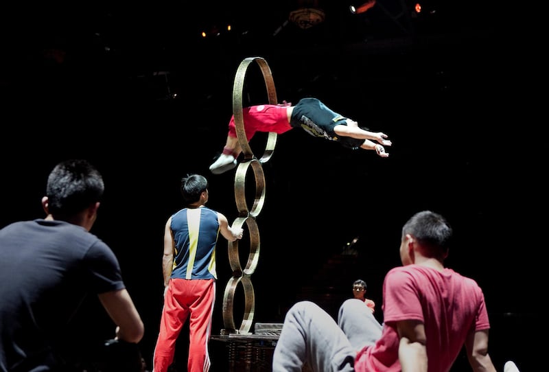 Dubai, United Arab Emirates, February 5, 2013: 
Performers train during a rehearsal at the Cirque Du Soleil's Dralion show on Tuesday, Feb. 5, 2013, at the show's location at the Sheikh Saeed Hall in Dubai World Trade Center.
Silvia Razgova / The National
