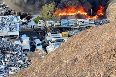 A fire that broke out in a car repair workshop on Thursday in Muscat destroyed vehicles and offices. Photo by Saleh Al Shaibany