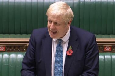 Boris Johnson addresses the House of Commons on Monday. AFP