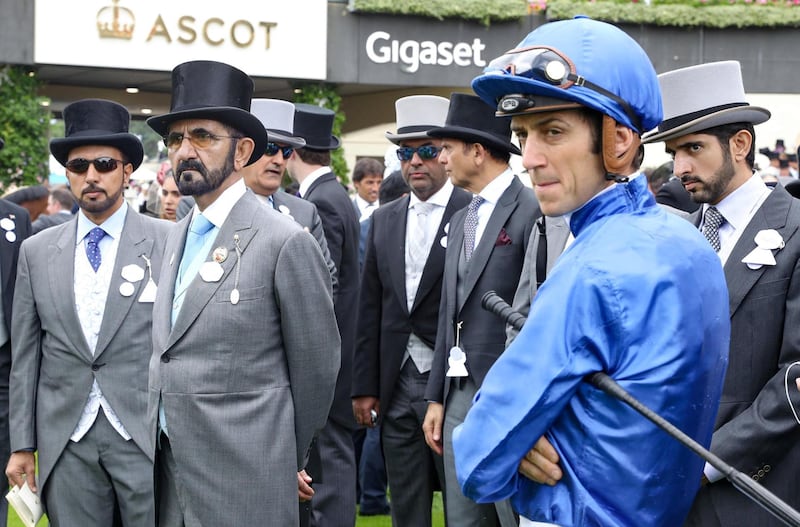 Mohamed Bin Rashid witnesses the achievement of Godolphin's team on first day of Royal Ascot horse race event. WAM
