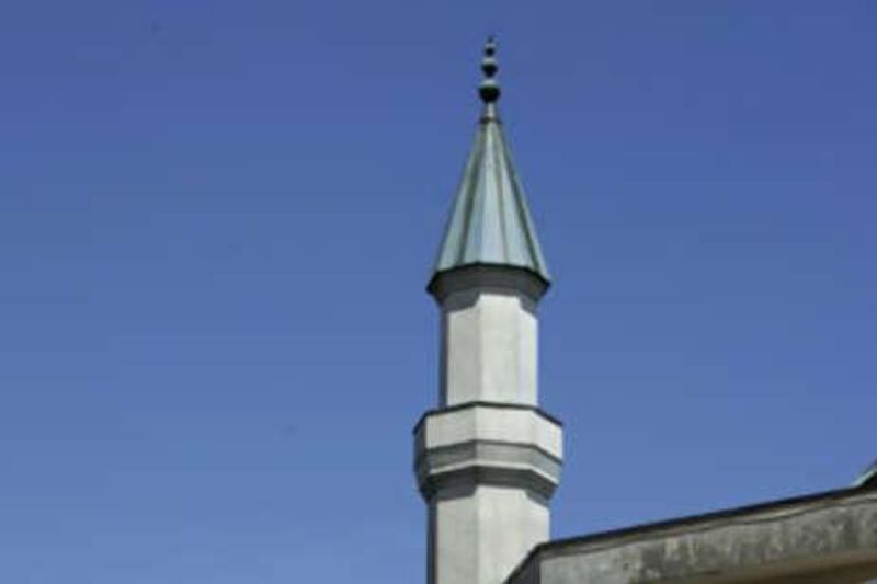 A minaret rises above the mosque at the Islamic Cultural Foundation in Geneva.