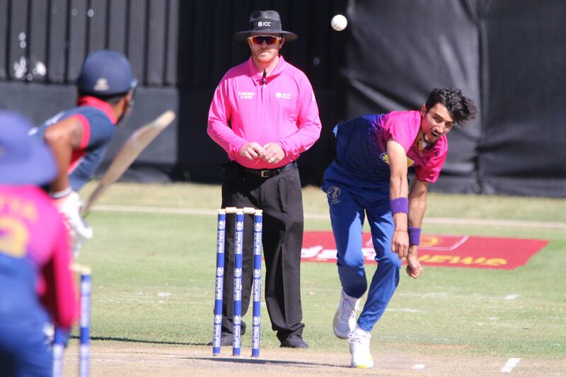 Matiullah in action for UAE against USA at the Cricket World Cup Qualifier Play-off in Namibia on Thursday, March 30, 2023. Jan Willem Prinsloo for The National