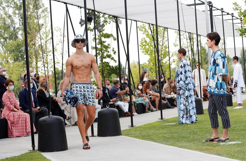 Models present looks from the the Dolce & Gabbana Spring / Summer 2021 men's collection in a live-streamed show during Milan Digital Fashion Week. Reuters