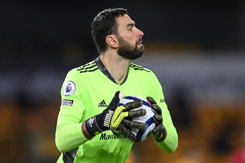 WOLVES RATINGS: Rui Patricio – 6
The game was overshadowed by the 33-year-old’s head injury. He was carried off on a stretcher after a collision with Coady. The goalkeeper made good saves from Salah and Jota but might have done better for the goal. Replaced by Ruddy in stoppage time. AFP
