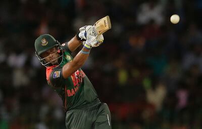 Bangladesh's Sabbir Rahman plays a shot against India during the finals of Nidahas triangular Twenty20 cricket series in Colombo, Sri Lanka, Sunday, March 18, 2018. (AP Photo/Eranga Jayawardena)