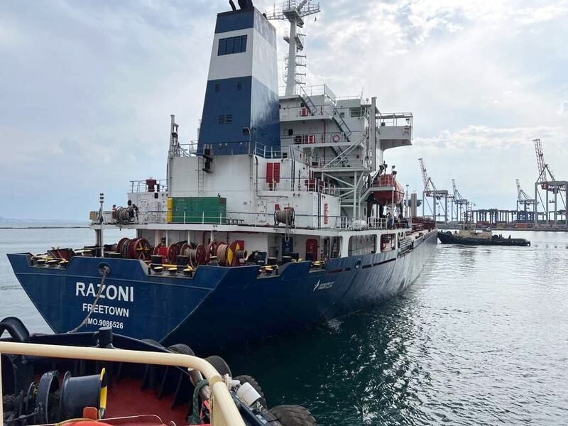 A ship carrying 26,000 of grain leaves the Ukrainian port of Odesa for the Middle East last August. Russia has threatened to end the deal. EPA