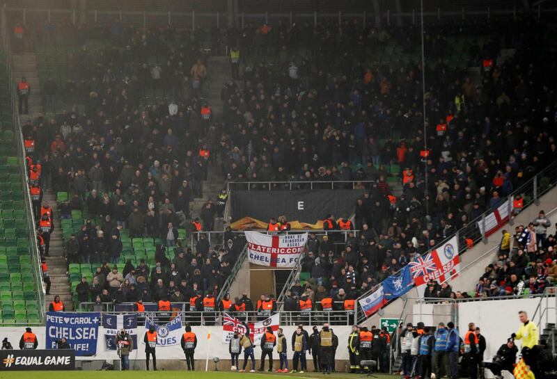 Soccer Football - Europa League - Group Stage - Group L - Vidi FC v Chelsea - Groupama Arena, Budapest, Hungary - December 13, 2018  Chelsea fans  Action Images via Reuters/Matthew Childs
