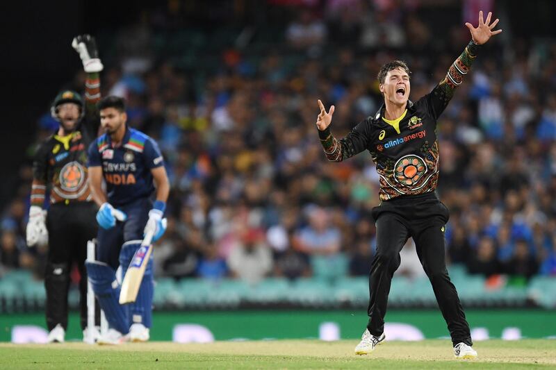 Mitchell Swepson of Australia picked up three wickets against India in Sydney. EPA