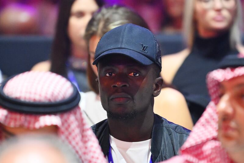 Sadio Mane looks on from ringside prior to the heavyweight fight between Tyson Fury and Francis Ngannou. Getty