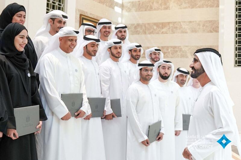 Sheikh Mohammed urged graduates to inspire their colleagues in the private sector. Courtesy: Dubai Media Office