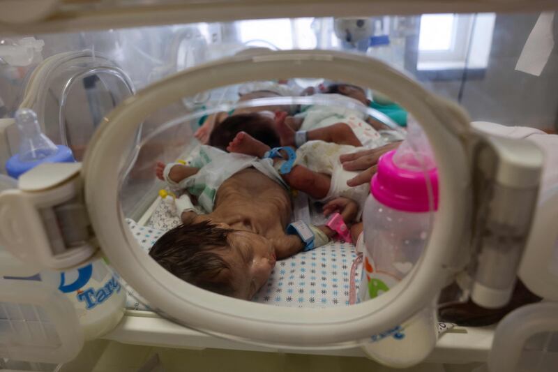 Premature babies evacuated from Al Shifa Hospital receive care at the Emirates Hospital in Rafah in the southern Gaza Strip. AFP