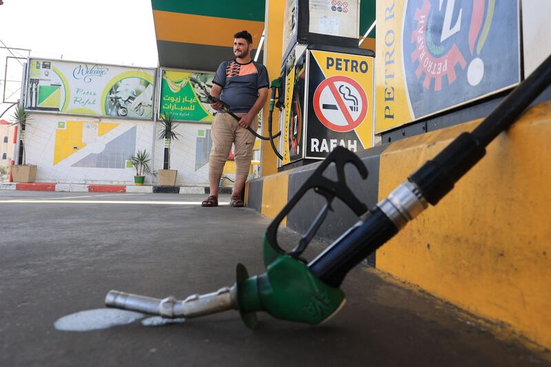 A closed petrol station in Rafah in the southern Gaza Strip. Economic activity has come to a grinding halt as the war rages on. AFP