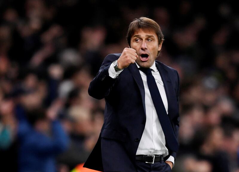 Tottenham Hotspur's new manager Antonio Conte celebrates after their third goal against Vitesse in the Europa Conference League at the Tottenham Hotspur Stadium on Thursday, November 4, 2021. Reuters