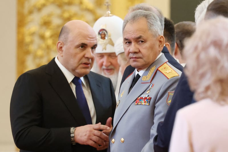 Russia's Defence Minister Sergei Shoigu, right, and Prime Minister Mikhail Mishustin in attendance. AFP