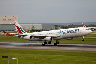 DJ82M2 SriLankan Airlines Airbus A340, the National Airline of Sri Lanka landing at London Heathrow Airport