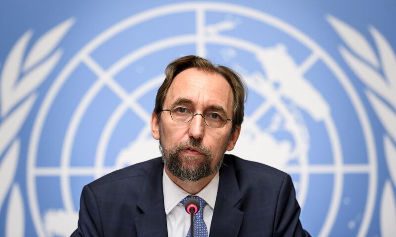 This picture taken on August 30, 2017 in Geneva shows United Nations (UN) High Commissioner for Human Rights Zeid Ra'ad Al Hussein speaking during a press conference at the UN Offices in Geneva.
Zeid Ra'ad Al Hussein, a harsh critic of US President Donald Trump, will step down next year, saying he will not seek another mandate "in the current geo-political context," according to an email sent to staff which was seen by AFP on December 20, 2017. / AFP PHOTO / Fabrice COFFRINI