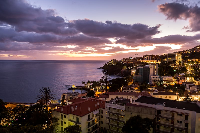 Skyline of coastline of Funchal at sunset, Madeira