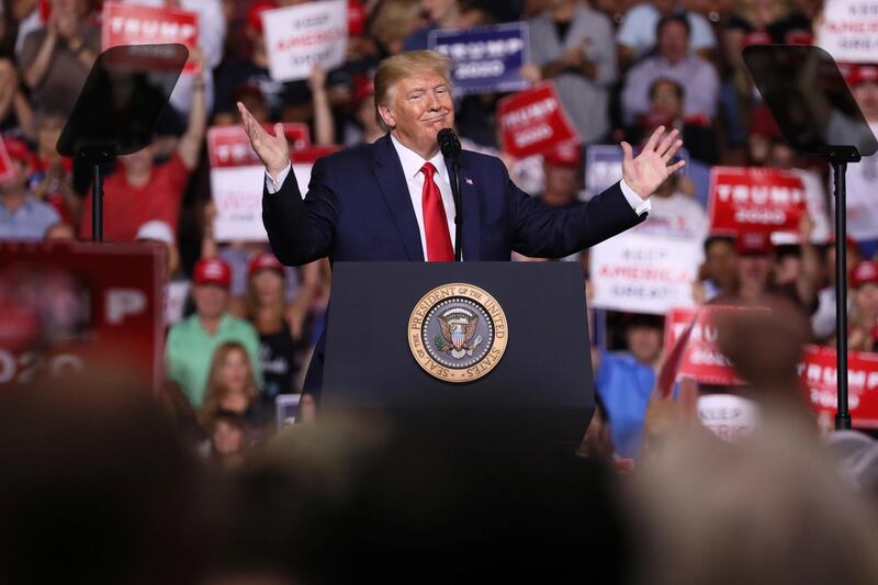 U.S. President Donald Trump rallies with supporters in Manchester, New Hampshire U.S. August 15, 2019. REUTERS/Jonathan Ernst