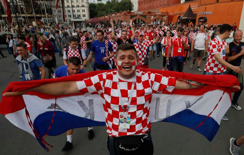 Supporters of team Croatia cheer during a gathering in the city centre. Reuters