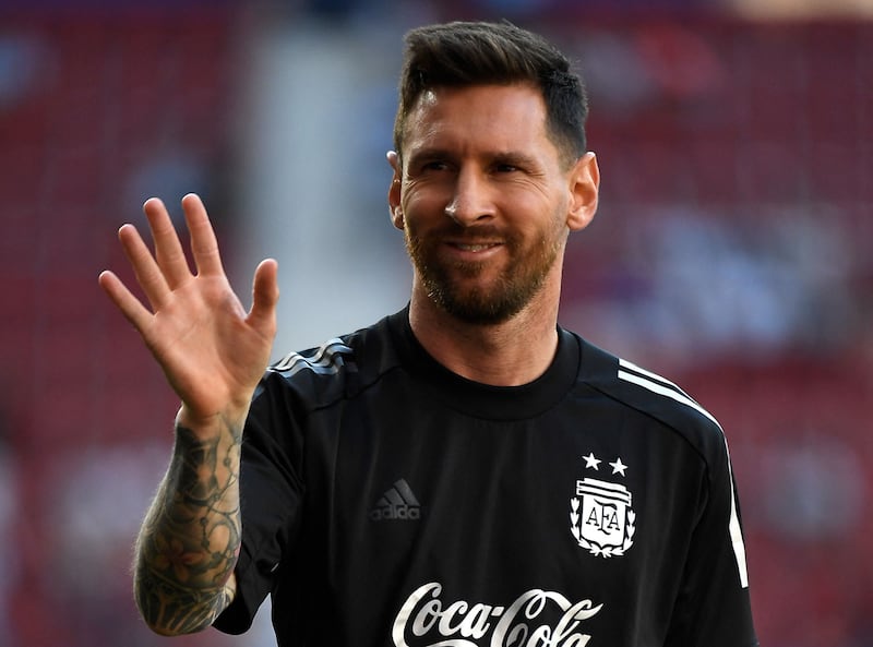 Argentina's Lionel Messi gestures before the start of the international friendly. AFP