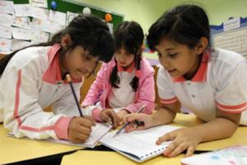 Children during a class at a model school, Alafaq in Abu Dhabi.