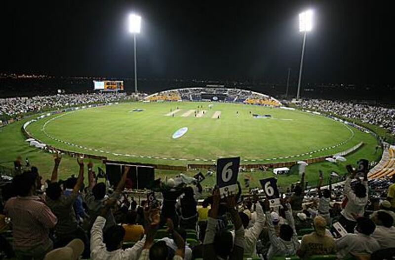 The Zayed Cricket stadium under floodlights during the ODI series between Pakistan and New Zealand in November.