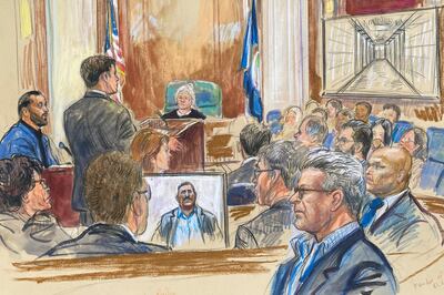 An artist's sketch of the trial in Virginia. Dana Verkouteren / AP