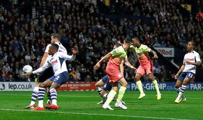 Soccer Football - Carabao Cup - Third Round - Preston North End v Manchester City - Deepdale, Preston, Britain - September 24, 2019  Manchester City's Raheem Sterling scores their first goal     Action Images via Reuters/Jason Cairnduff  EDITORIAL USE ONLY. No use with unauthorized audio, video, data, fixture lists, club/league logos or "live" services. Online in-match use limited to 75 images, no video emulation. No use in betting, games or single club/league/player publications.  Please contact your account representative for further details.