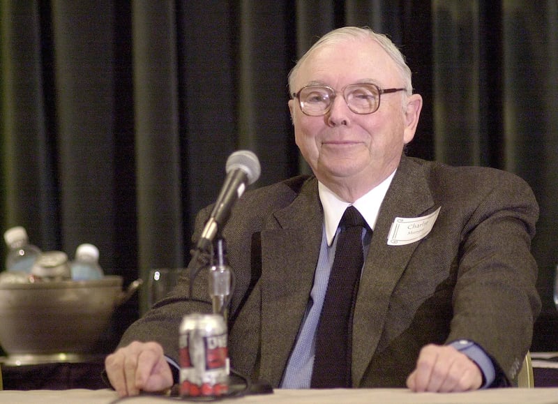Munger speaks at a Berkshire Hathaway shareholder meeting in Omaha in May 2002. Bloomberg