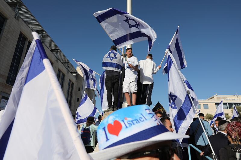Israeli right-wing activists protest against recent attacks on Jews in Jerusalem. Israeli police banned the march from passing through the Damascus Gate, to prevent friction between  protesters and Palestinians. EPA