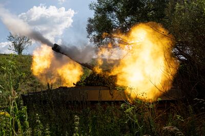 Ukrainian self-propelled artillery shoots towards Russian forces in the Kharkiv region of Ukraine.  AP