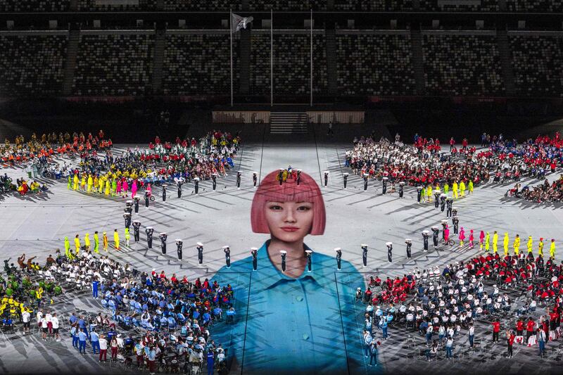 Artists perform during the closing ceremony of the Tokyo Paralympics.  AFP