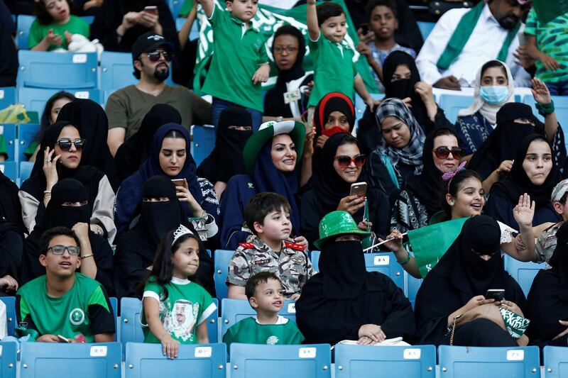 Saudi Arabia women attend a rally to celebrate the 87th annual National Day of Saudi Arabia in Riyadh, Saudi Arabia September 23, 2017. REUTERS/Faisal Al Nasser