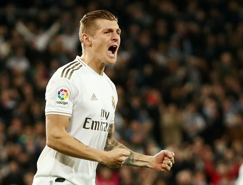 Madrid's Toni Kroos celebrates scoring their equaliser. Reuters