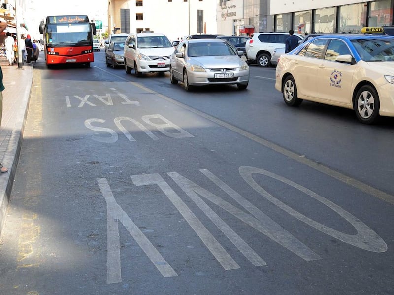 Car drivers caught using bus and taxi lanes on Dubai’s roads will be fined Dh600. (Photo Courtesy-RTA)