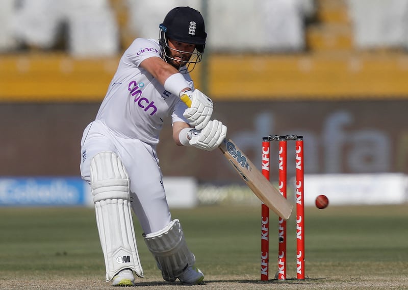 England's Ben Duckett plays a shot on his way to an unbeaten 82 in the second innings. Reuters