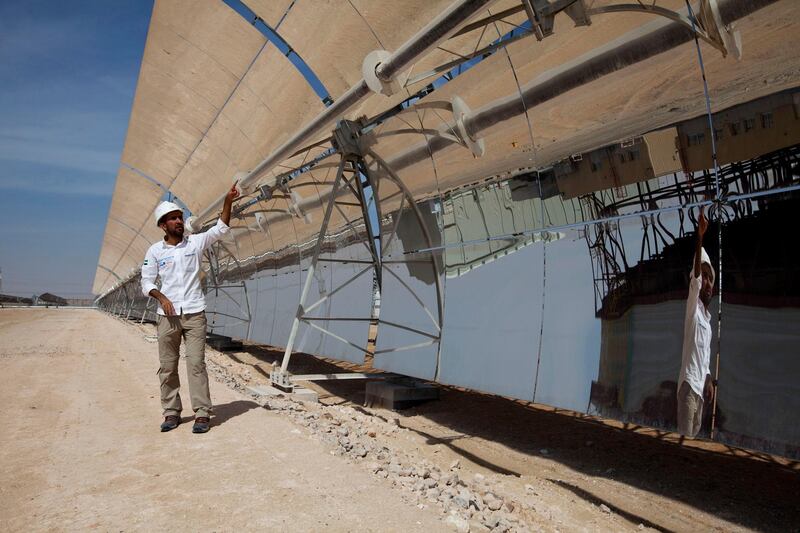 Madinat Zayed, United Arab Emirates, February 27, 2013:    Performance engineer, Abdilaziz Al Obaidi at the Shams 1 solar power station near Madinat Zayed on February 27, 2013. The power station is capable of generating 100 megawatts (MW) of power, approximately enough to power 20,000 homes, which makes it among the largest parabolic trough stations in the world. Christopher Pike / The National
