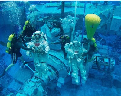 Spacewalking astronauts train in a pool filled with 2.3 million litres of water. Courtesy: Sheikh Mohammed's Twitter