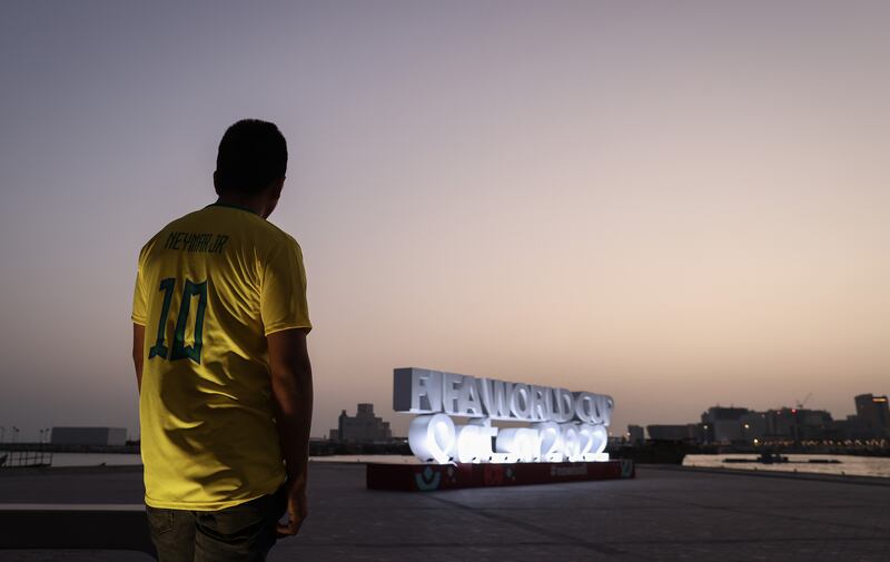 A Brazilian fan at Doha Corniche ahead of the Fifa World Cup. Getty