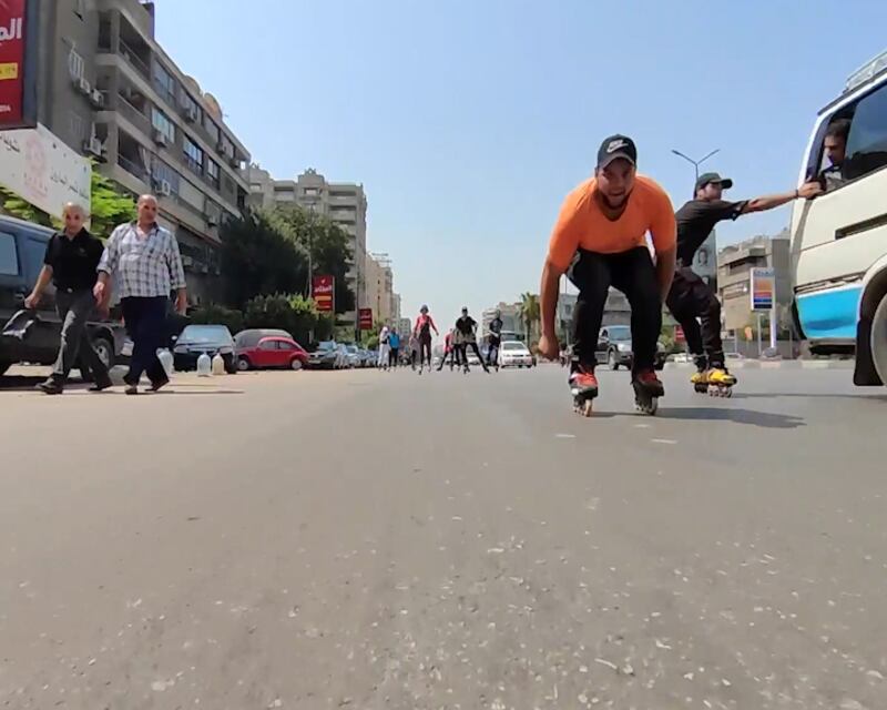 Mohamed Elsayed, co-founder of Cairo Skaters and his team.