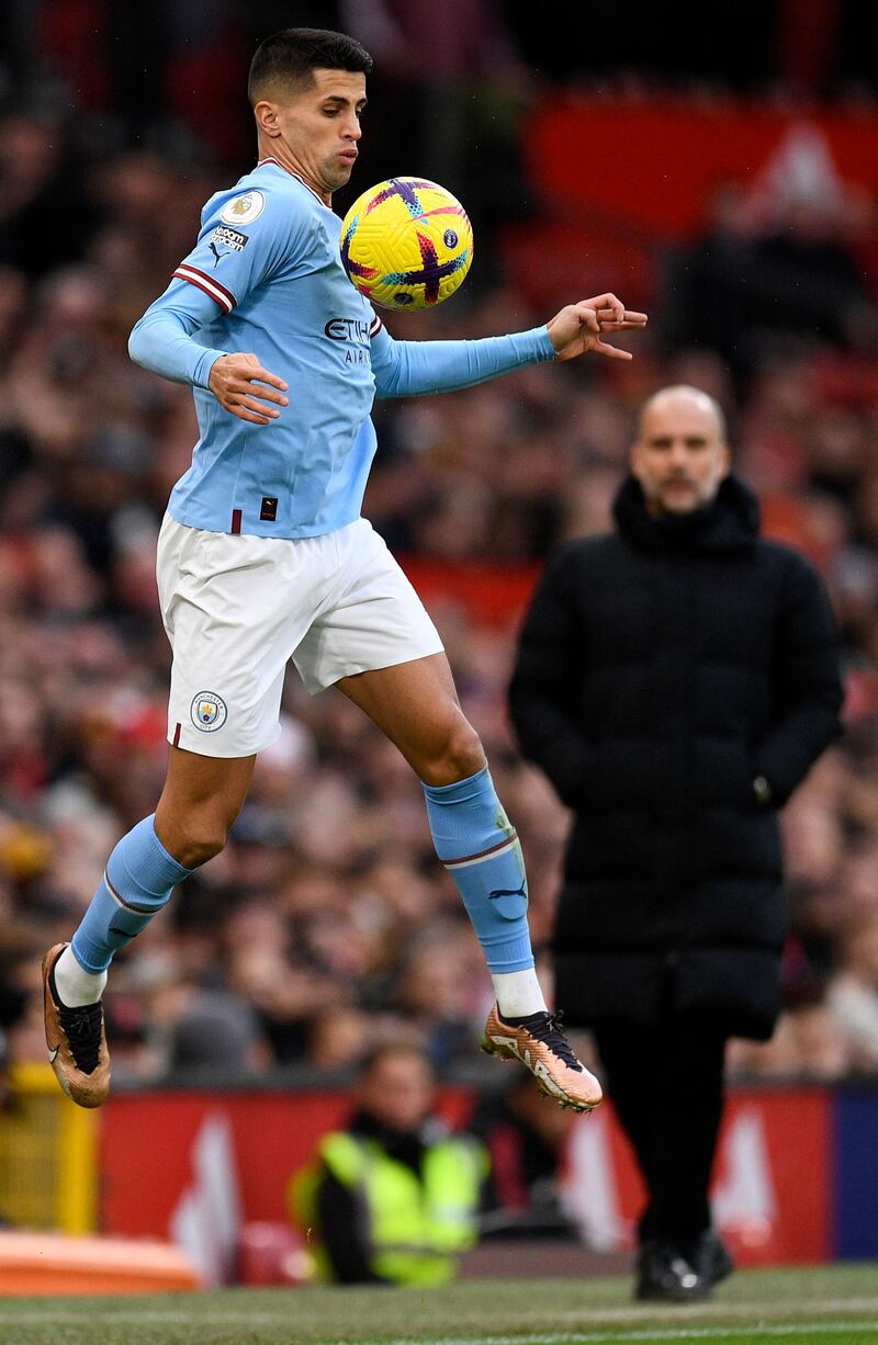 Manchester City's Joao Cancelo controls the ball. AFP  