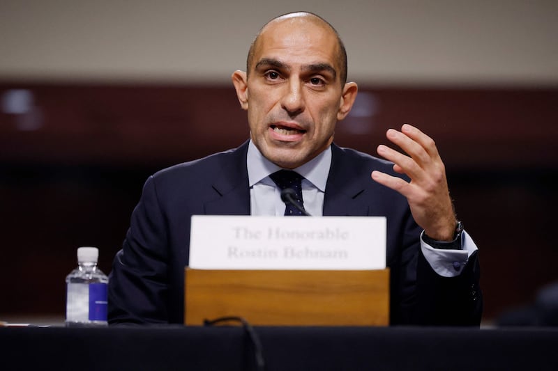 Commodity Futures Trading Commission chairman Rostin Behnam speaks about the collapse of the cryptocurrency exchange company FTX before a US Senate committee. AFP