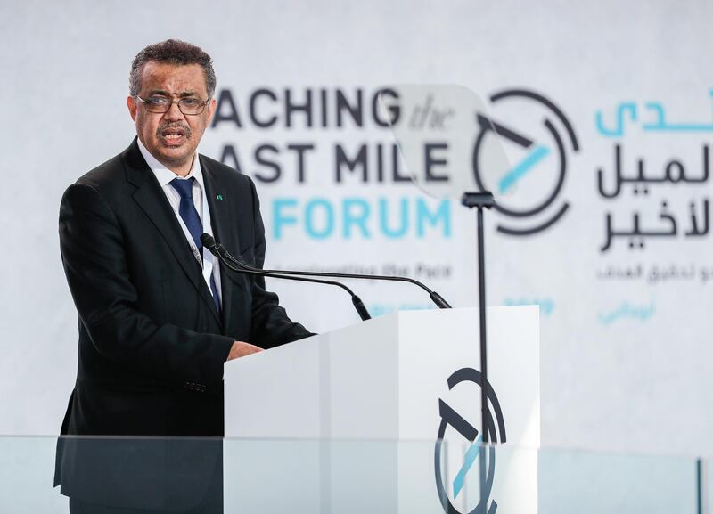 Abu Dhabi, United Arab Emirates, November 19 , 2019.  
Reaching the Last Mile Forum.
Opening Keynote: Dr. Tedros Ghebreyesus, Director-General, WHO  
Victor Besa / The National
Section:  NA
Reporter:  Dan Sanderson