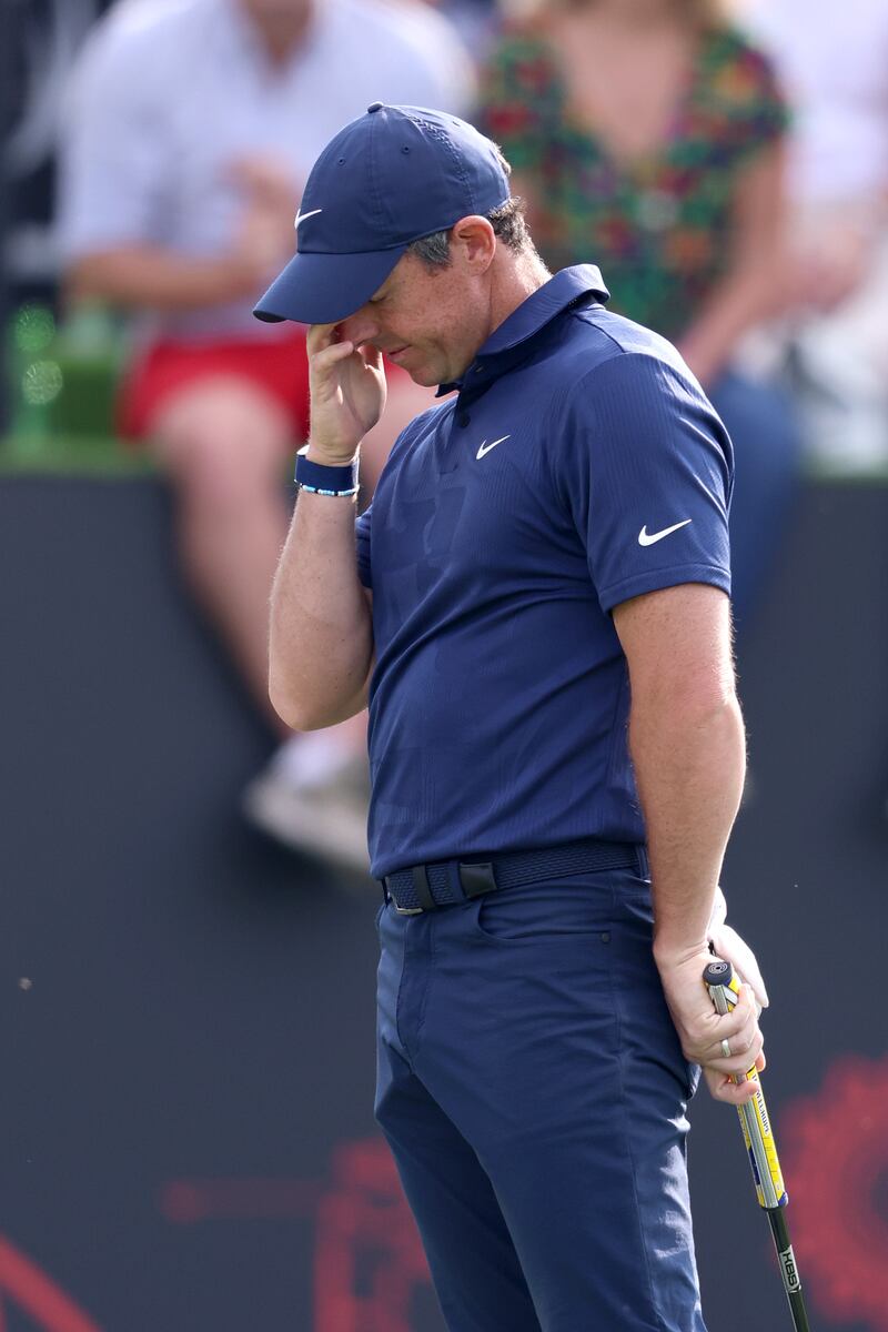 Rory McIlroy after putting on the 15th. Getty