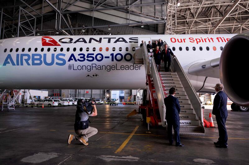 An Airbus A350-1000 aircraft inside a hangar at Sydney Airport. AFP