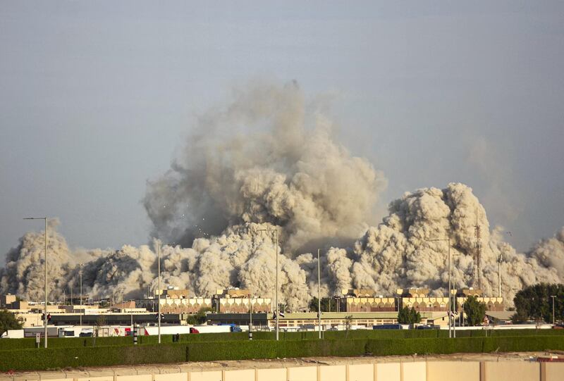 Mina Zayed Plaza demolition Friday morning, Abu Dhabi. Charlotte Mayhew / The National
