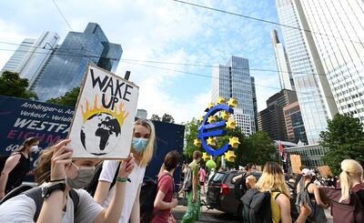 Young protesters took to the streets in Frankfurt last month. Arne Dedert / DPA via AP