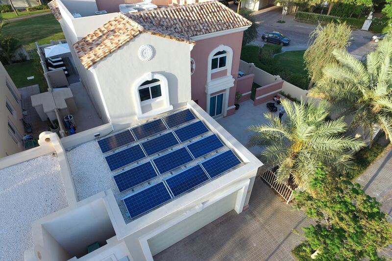 A solar energy system on a rooftop in Dubai. Courtesy Oryx Solar